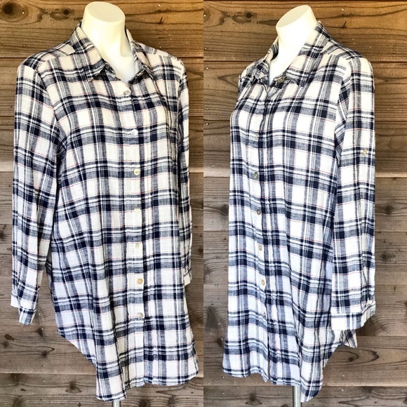 Camille & Co. Plaid Linen Blend Button Up Tunic M - Picture 3 of 8